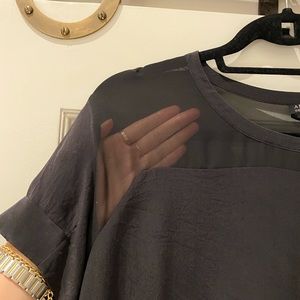 All Saints Black Short Sleeve Blouse with Sheer Neckline